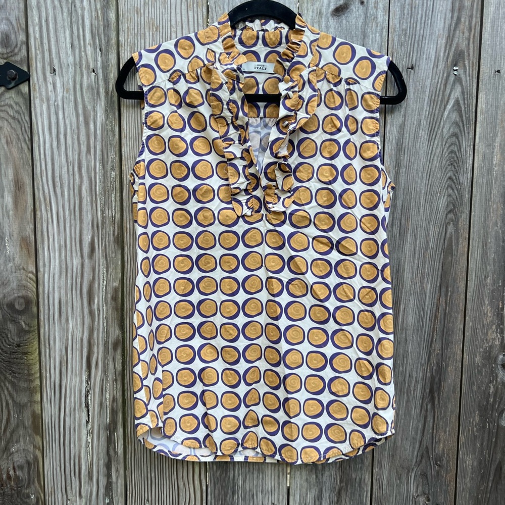 0039 Italy Sleeveless Polka Dot Ruffle Top size XS - Picture 2 of 9